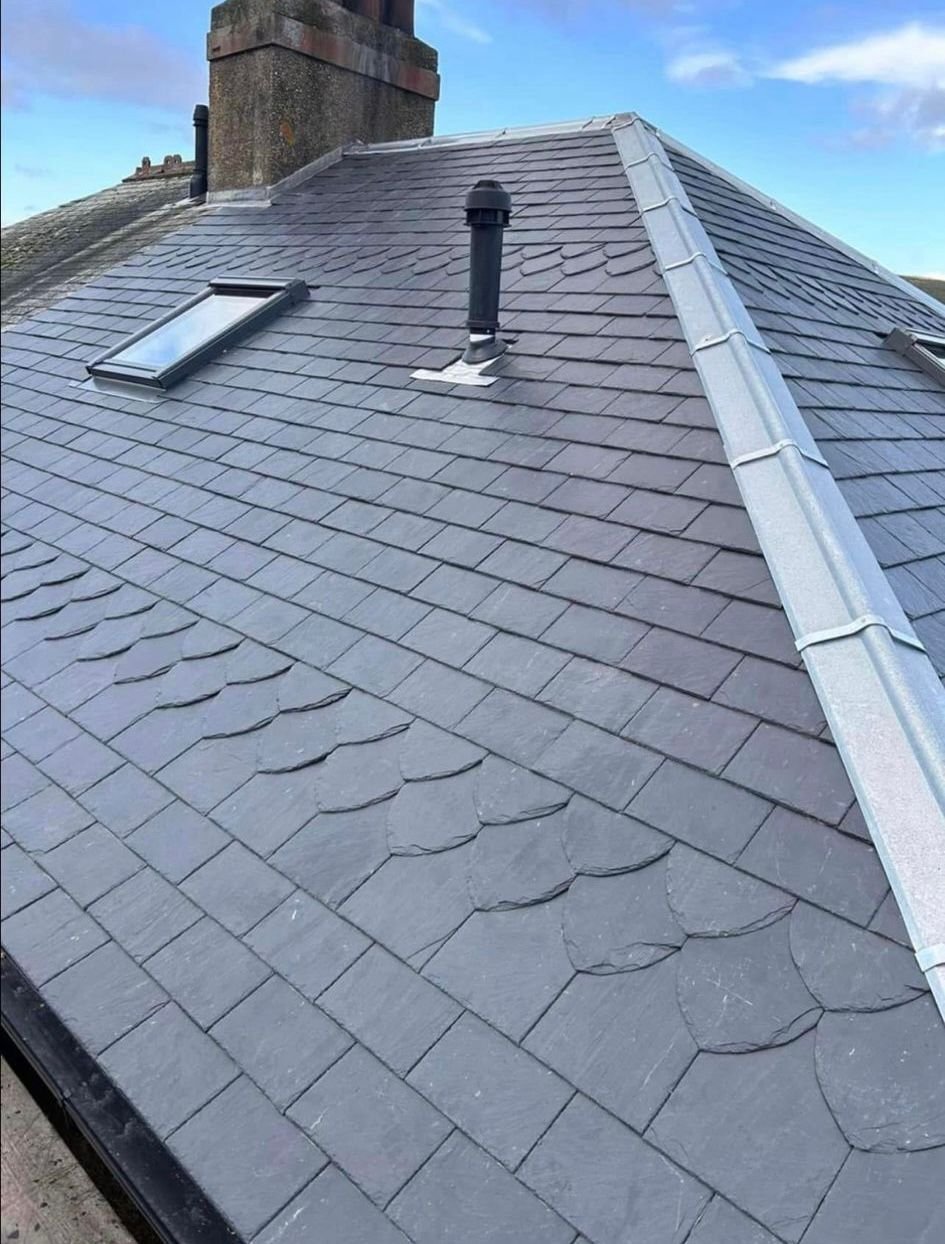 Completed slate roof installation